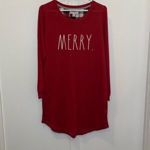Rae Dunn Womens Merry Sleep Shirt Red Red Long Sleeve Christmas Sz M